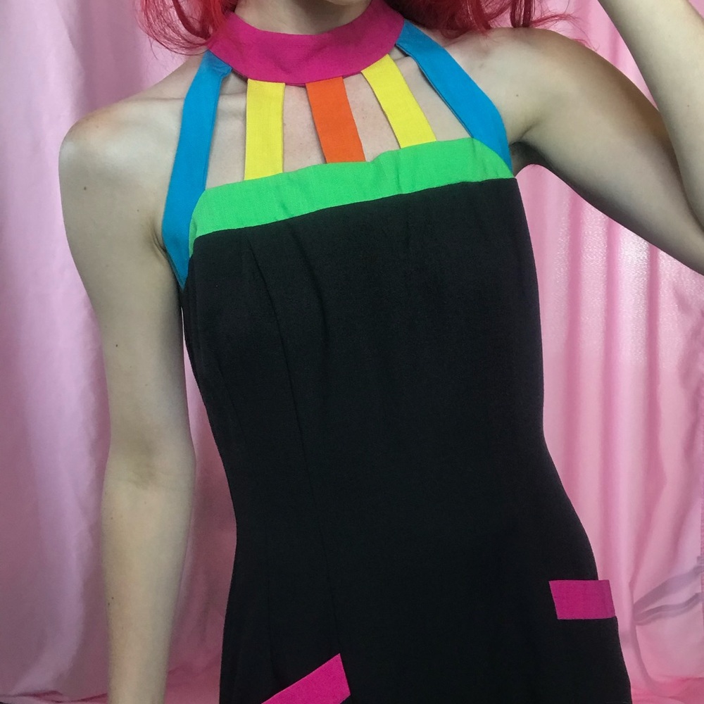 VTG Black Midi Dress with Color Block Color